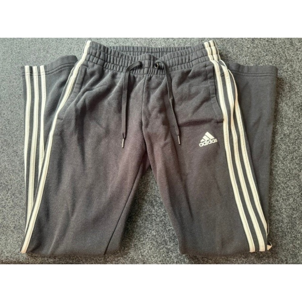 Adidas 3 Stripe Fleece Joggers Mens XS Black Gray Sweatpants Track Pants